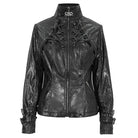 DEVIL FASHION Women's Punk Stand Collar Crackled Buckle Jacket