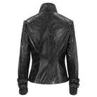 DEVIL FASHION Women's Punk Stand Collar Crackled Buckle Jacket
