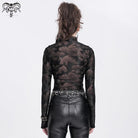 DEVIL FASHION Women's Punk Stand Collar Studded Mesh Shirt