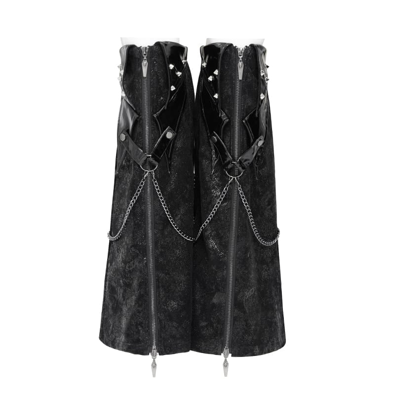 DEVIL FASHION Women's Punk Studded Chained Zipper Leg Warmers