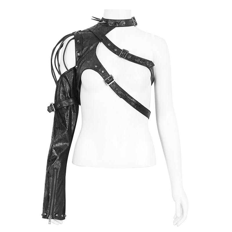 DEVIL FASHION Women's Punk Studded Faux Leather Harness Black