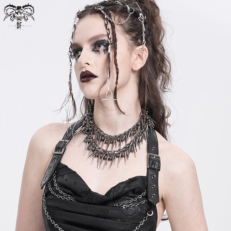 DEVIL FASHION Women's Punk Studded Layered Necklace