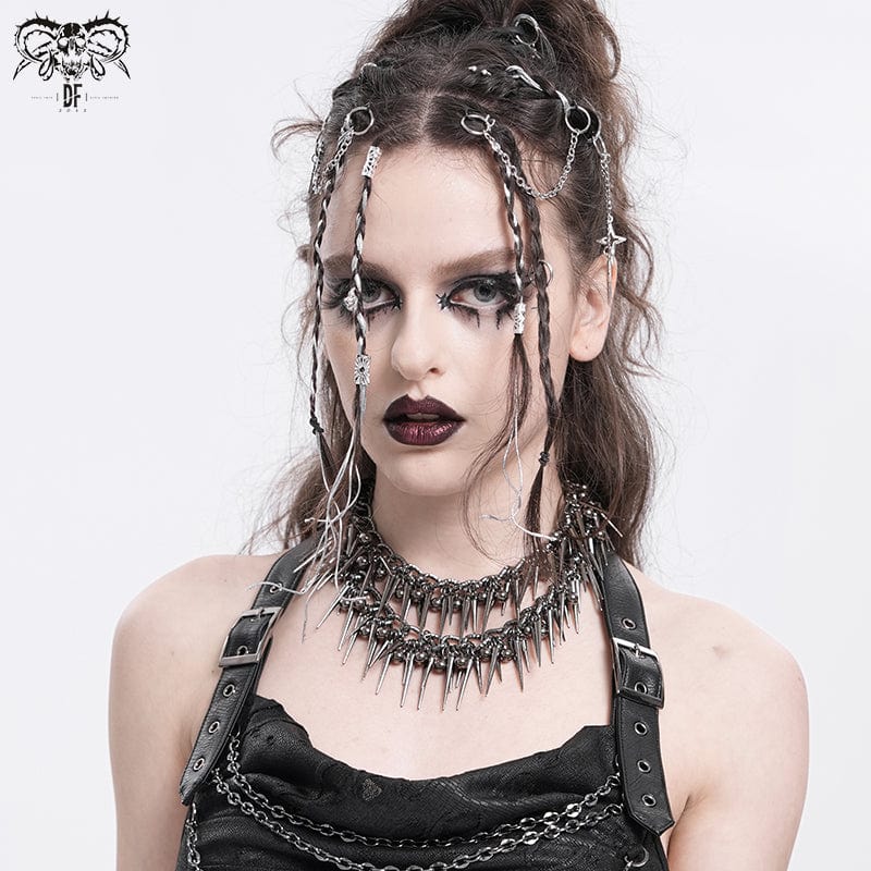 DEVIL FASHION Women's Punk Studded Layered Necklace