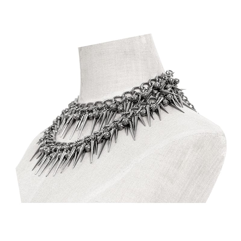 DEVIL FASHION Women's Punk Studded Layered Necklace