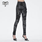 DEVIL FASHION Women's Punk Tie-dyed Buckle Lace-Up Leggings Black