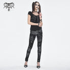 DEVIL FASHION Women's Punk Tie-dyed Buckle Lace-Up Leggings Black