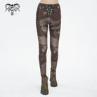 DEVIL FASHION Women's Punk Tie-dyed Buckle Lace-Up Leggings Coffee