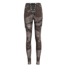 DEVIL FASHION Women's Punk Tie-dyed Buckle Lace-Up Leggings Coffee