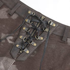 DEVIL FASHION Women's Punk Tie-dyed Buckle Lace-Up Leggings Coffee