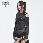 DEVIL FASHION Women's Punk Tie-dyed Cutout Long Sleeved Shirt