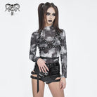 DEVIL FASHION Women's Punk Tie-dyed Strappy Long Sleeved Shirt