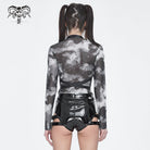 DEVIL FASHION Women's Punk Tie-dyed Strappy Long Sleeved Shirt