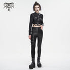 DEVIL FASHION Women's Punk Turn-down Collar Cutout Studded Shirt