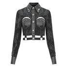 DEVIL FASHION Women's Punk Turn-down Collar Cutout Studded Shirt
