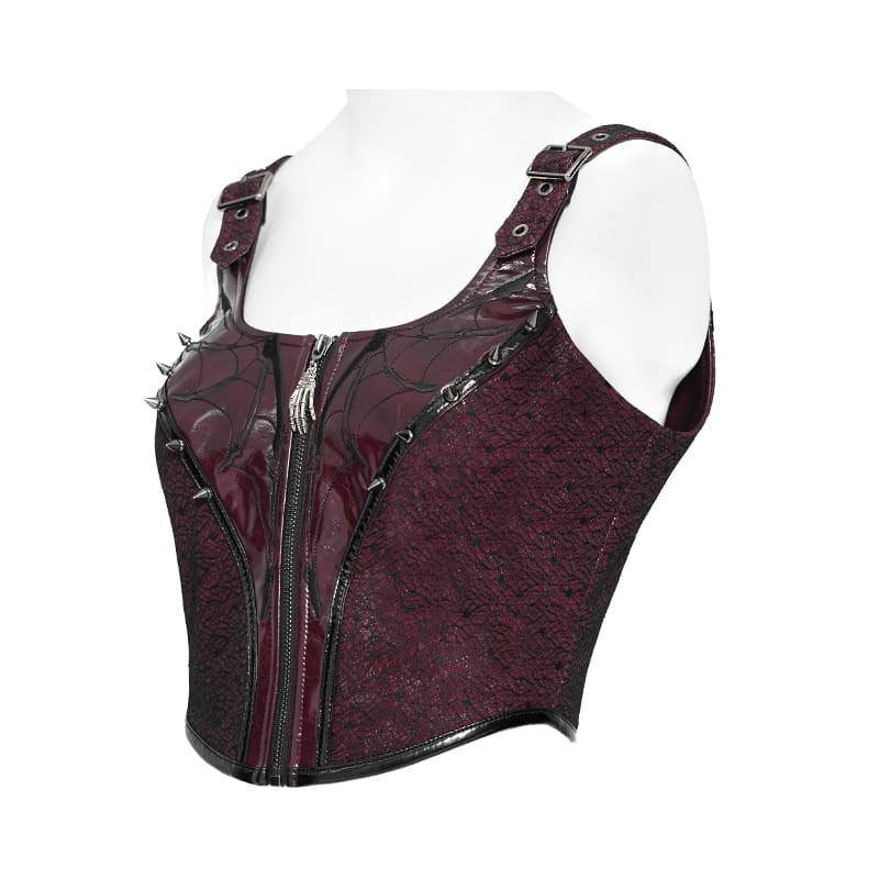 DEVIL FASHION Women's Punk Zip Front Adjustable Strap Bustier