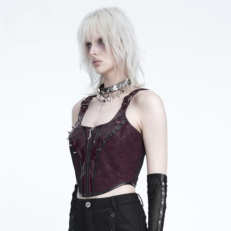 DEVIL FASHION Women's Punk Zip Front Adjustable Strap Bustier