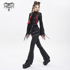 DEVIL FASHION Women's Punk Zipper-accented Pleated Flared Pants