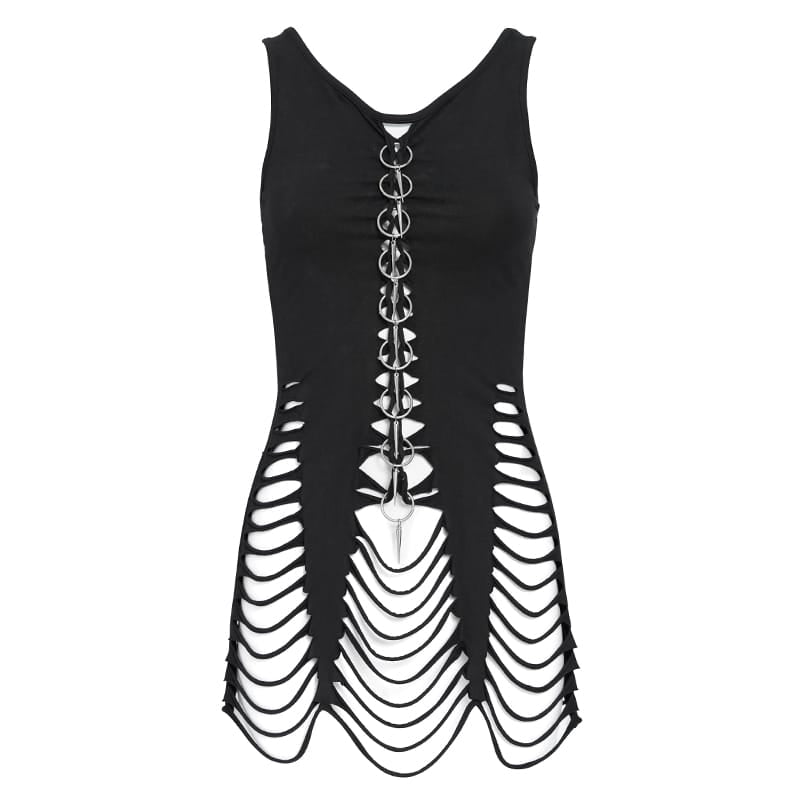 DEVIL FASHION Women's Short Ripped Detailed Punk Tank Tops
