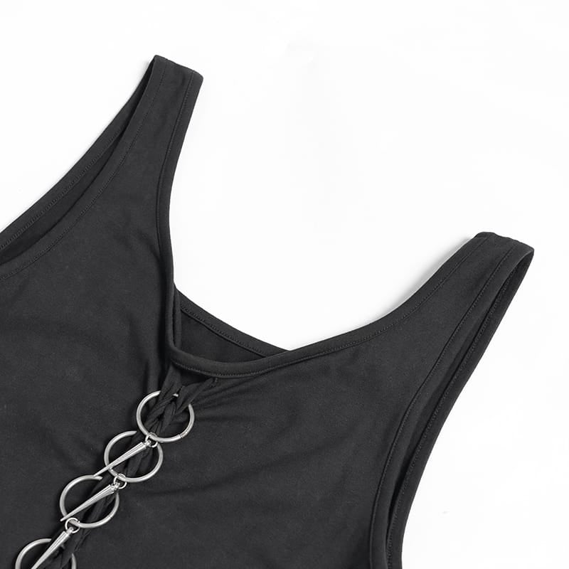 DEVIL FASHION Women's Short Ripped Detailed Punk Tank Tops