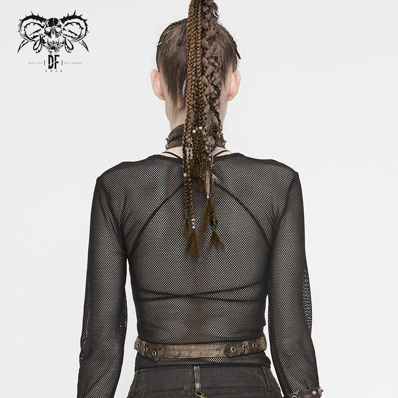 DEVIL FASHION Women's Steampunk Brown Body Harness with Brass Chain