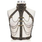 DEVIL FASHION Women's Steampunk Brown Body Harness with Brass Chain