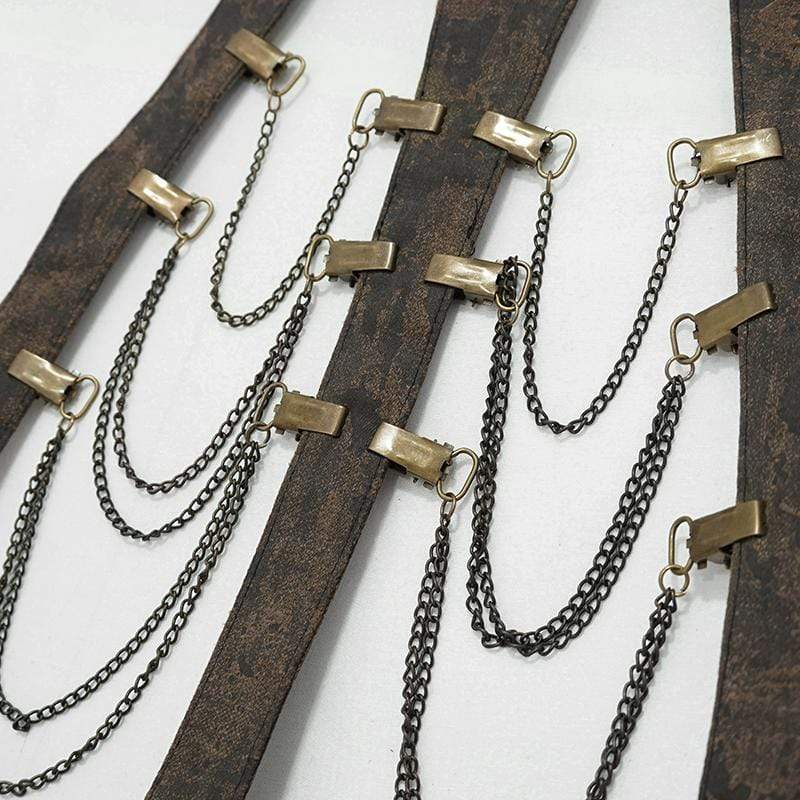 DEVIL FASHION Women's Steampunk Brown Body Harness with Brass Chain