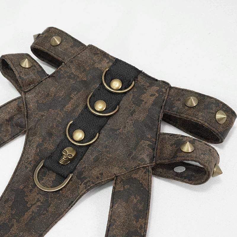 DEVIL FASHION Women's Steampunk Brown Body Harness with Brass Chain