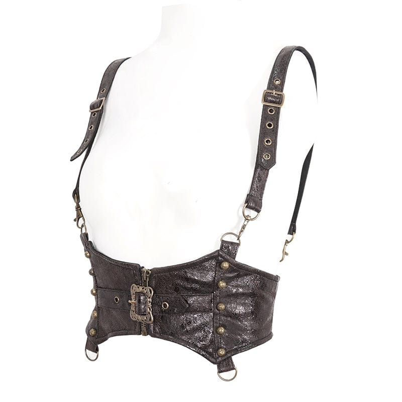 DEVIL FASHION Women's Steampunk Buckle Faux Leather Underbust Corset