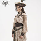 DEVIL FASHION Women's Steampunk Buckle-up Halter Long Sleeve Blouses Coffee