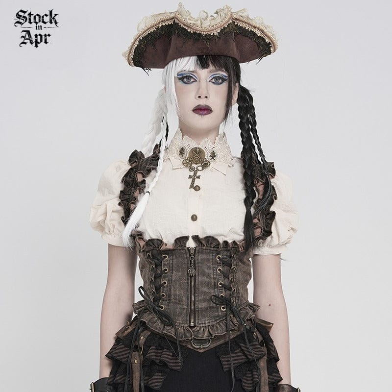 DEVIL FASHION Women's Steampunk Lace-up Zip Swallow-tailed Vest Bronze