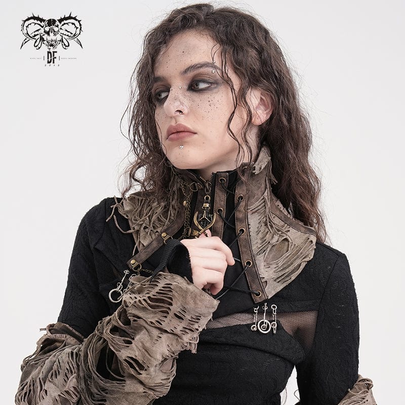 DEVIL FASHION Women's Steampunk Ripped Chain Neckwear Black-Coffee