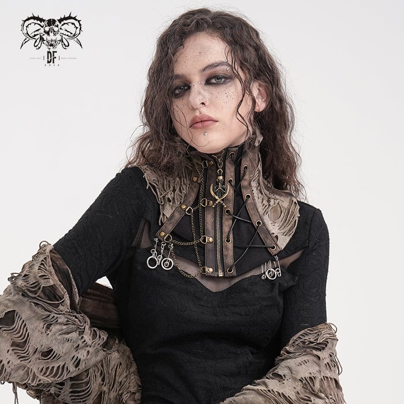 DEVIL FASHION Women's Steampunk Ripped Chain Neckwear Black-Coffee