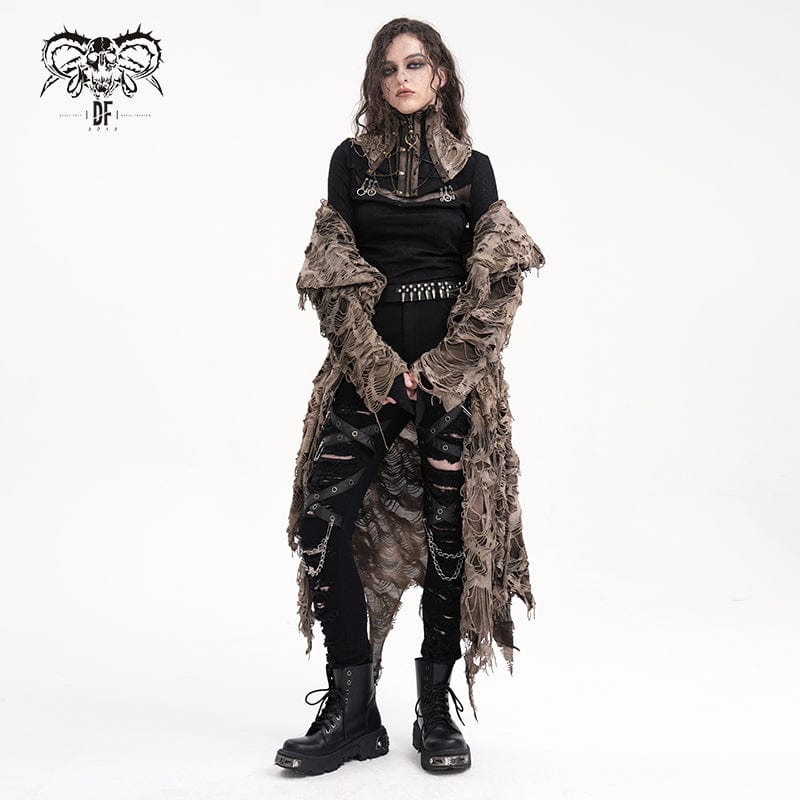 DEVIL FASHION Women's Steampunk Ripped Chain Neckwear Black-Coffee