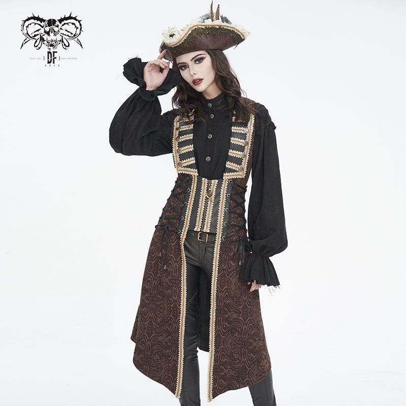 DEVIL FASHION Women's Steampunk Stand Collar Puff Sleeved Shirt