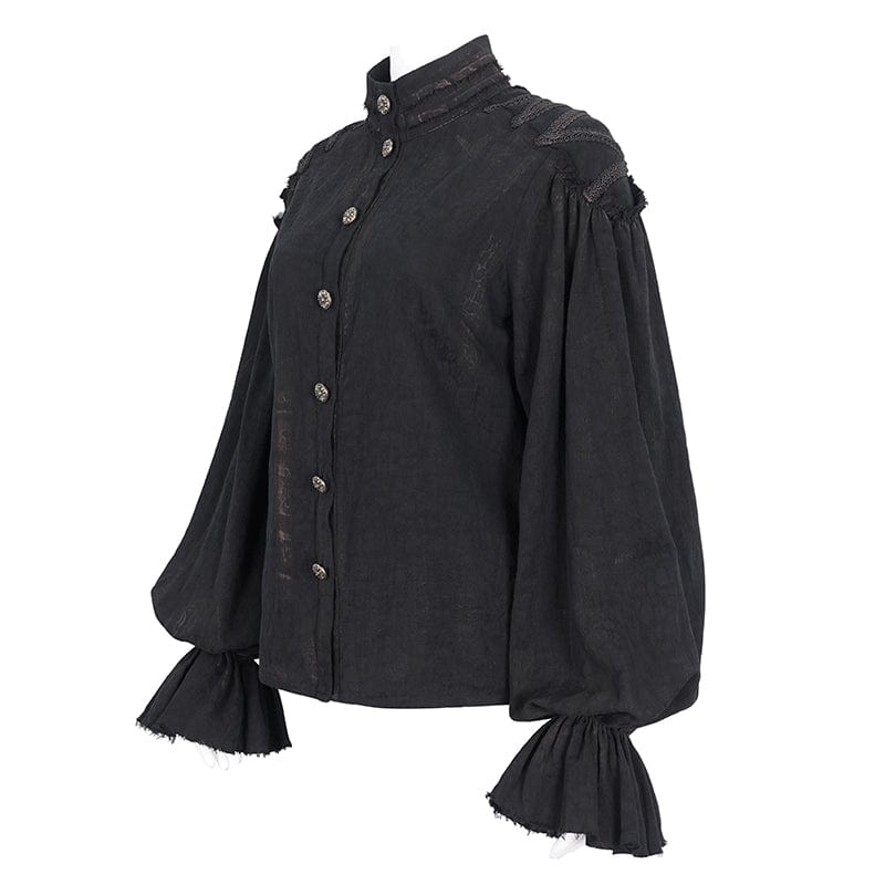 DEVIL FASHION Women's Steampunk Stand Collar Puff Sleeved Shirt