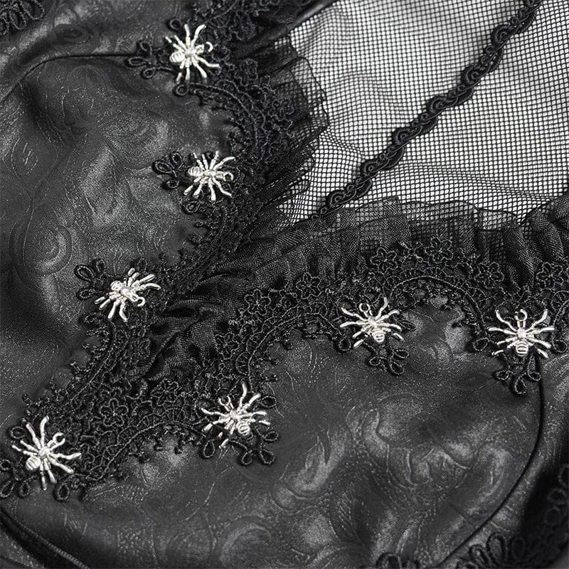 DEVILFASHION Women's Gothic Bat Spider Lace-up Halterneck Dress Black