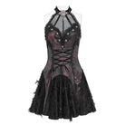 DEVILFASHION Women's Gothic Bat Spider Lace-up Halterneck Dress Black-Red