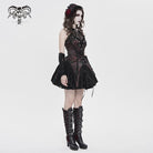 DEVILFASHION Women's Gothic Bat Spider Lace-up Halterneck Dress Black-Red