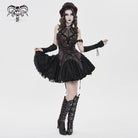 DEVILFASHION Women's Gothic Bat Spider Lace-up Halterneck Dress Black-Red