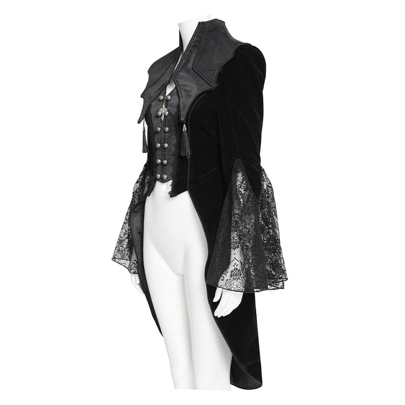 DEVILFASHION Women's Gothic Bat Wing Collar Double-breasted Zip Jacket