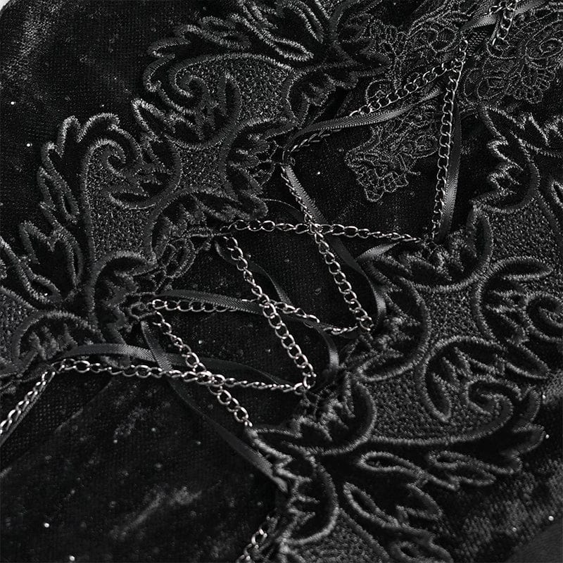 DEVILFASHION Women's Gothic Chained Plunging Split Maxi Dress