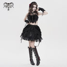 DEVILFASHION Women's Gothic Chained Tassels Layered Short Skirt Black