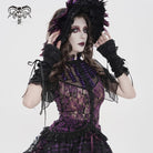 DEVILFASHION Women's Gothic Floral Stand Collar Short Sleeved Mesh Shirt