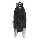 DEVILFASHION Women's Gothic Irregular Mesh Printed Lace-up Long Skirt