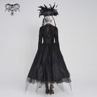DEVILFASHION Women's Gothic Irregular Mesh Printed Lace-up Long Skirt