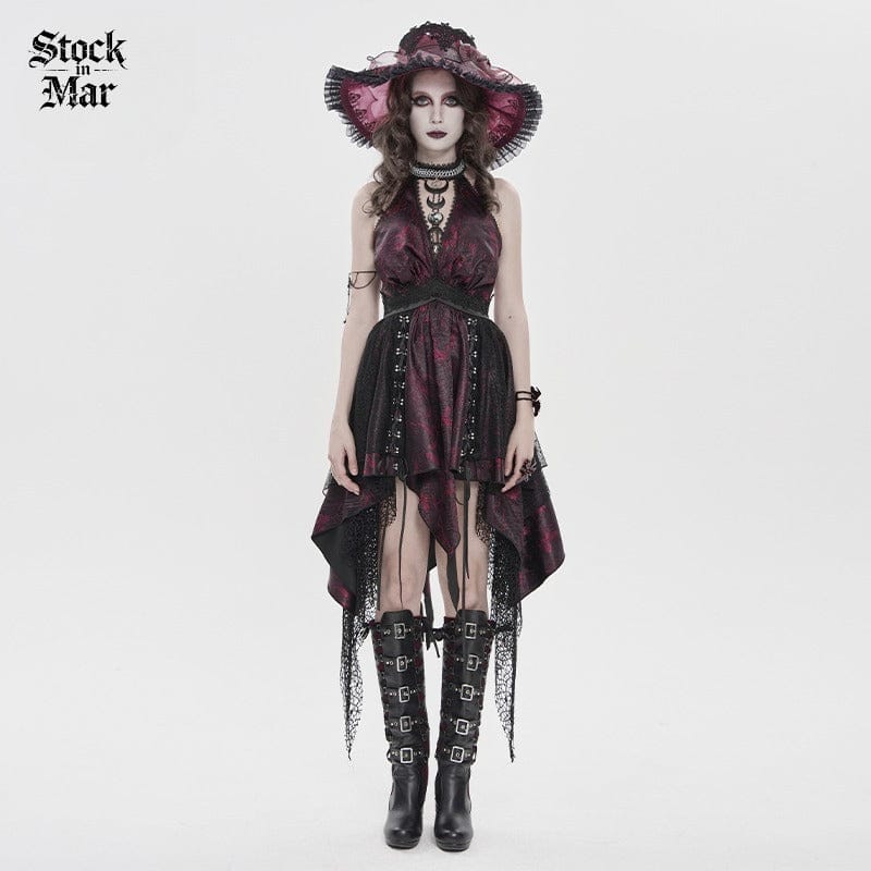 DEVILFASHION Women's Gothic Irregular Plunging Tassels Halterneck Dress