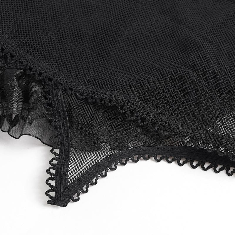 DEVILFASHION Women's Gothic Lace Ruffled Ruched Bustier Black-Red