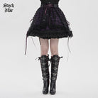 DEVILFASHION Women's Gothic Layered Lace-up Plaid Skirt Black-Purple