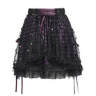 DEVILFASHION Women's Gothic Layered Lace-up Plaid Skirt Black-Purple