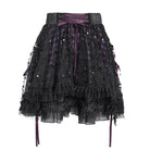 DEVILFASHION Women's Gothic Layered Lace-up Plaid Skirt Black-Purple